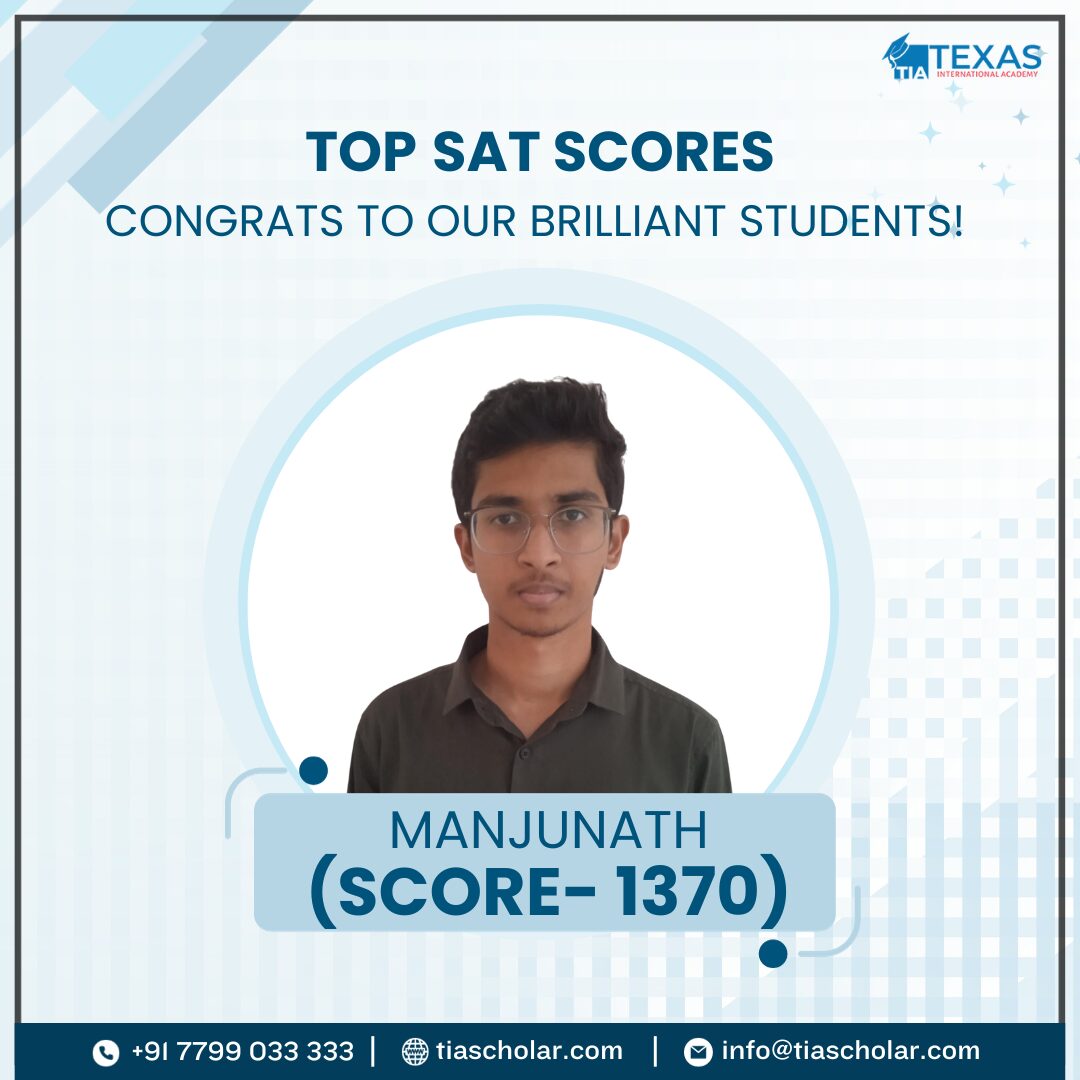 Manjunath, a student at TIA secured a score of 1370 in the SAT exam