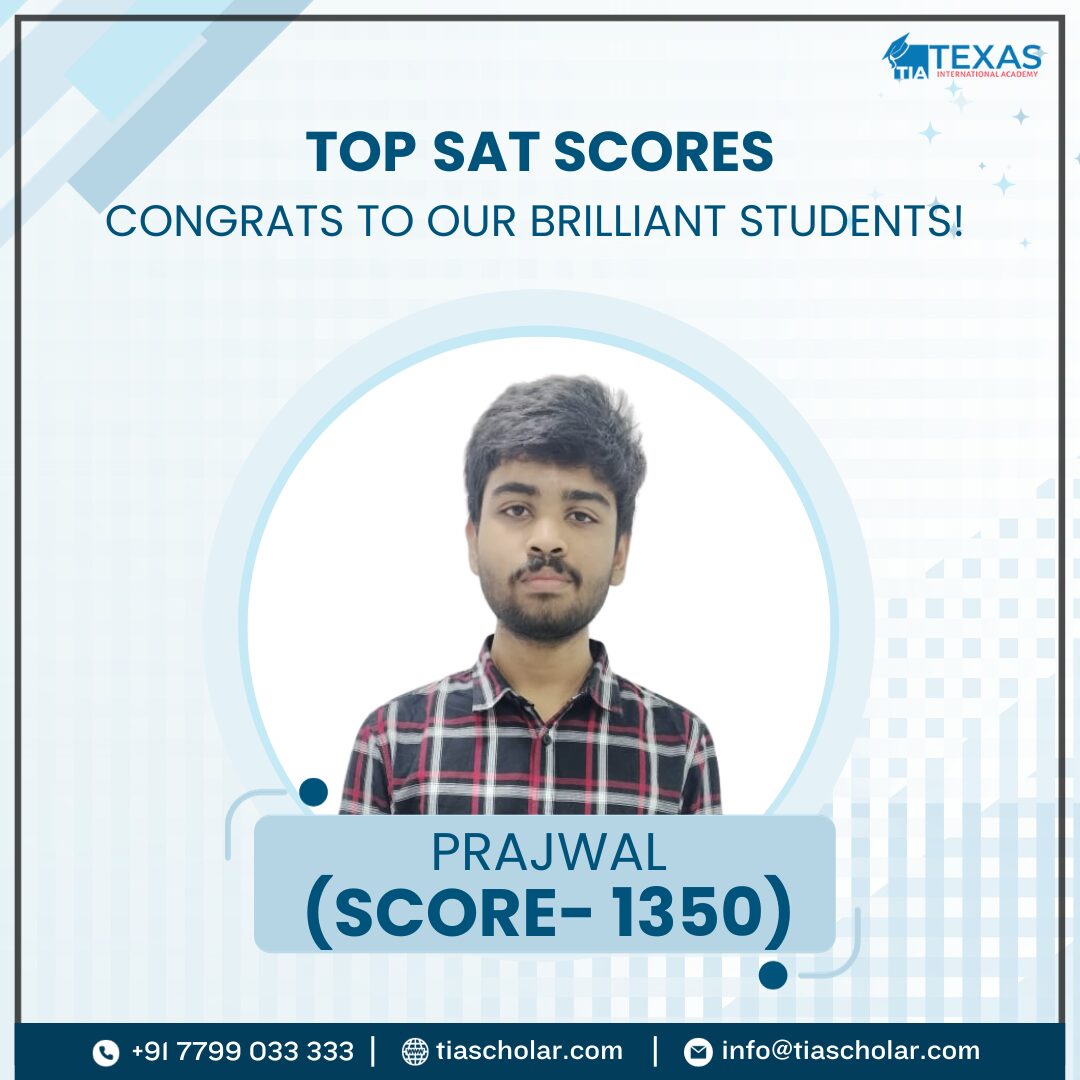 Prajwal, a student at TIA secured a score of 1350 in the SAT exam