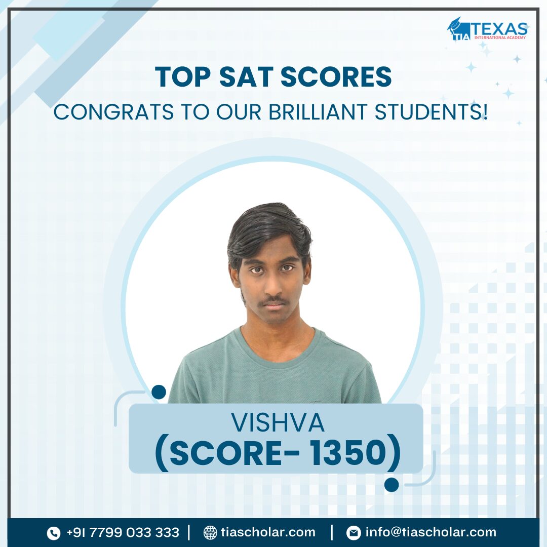 Vishva, a student at TIA secured a score of 1350 in the SAT exam